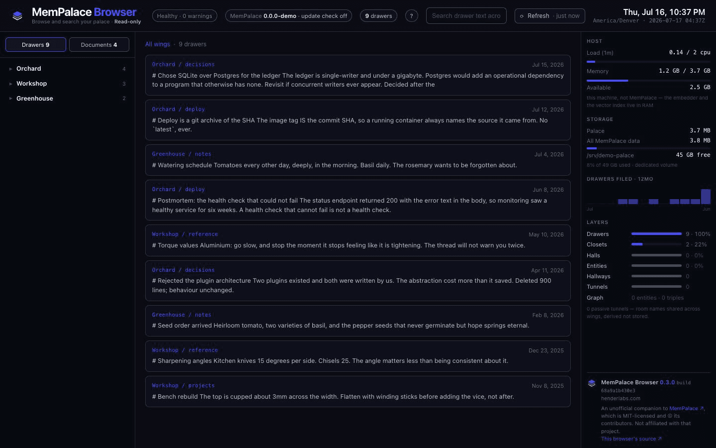 MemPalace Browser screenshot